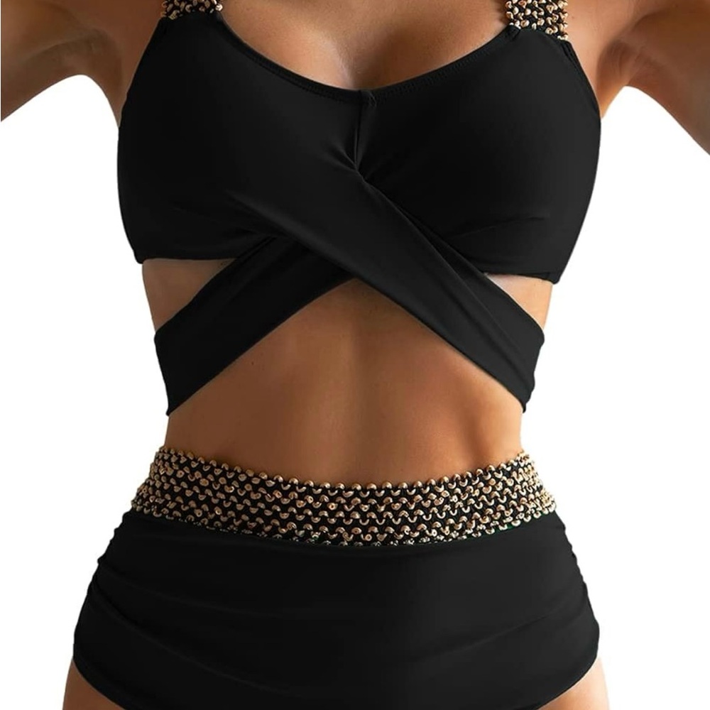 NWOT WOMEN two piece high waisted wrap swimwear Size Small